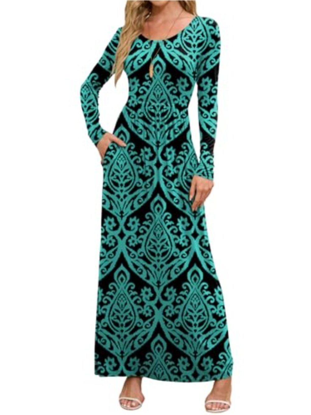 Long Sleeve Floral Maxi Dress with Pockets Women Casual Flowy A-Line